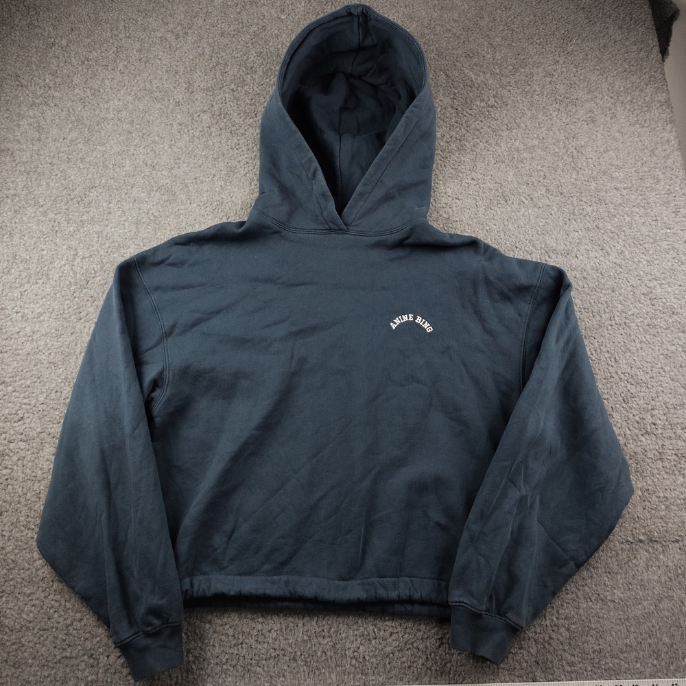 Anine Bing Hoodie Sz XS Harvey Navy Blue Cropped Pullover Oversized EUC
